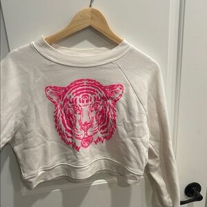 White Crop Top with Pink Tiger Print